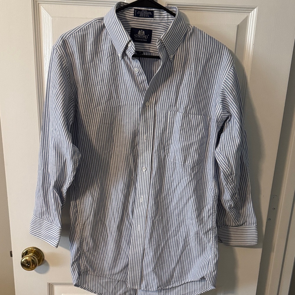 Sovereign Code Light Blue and White Striped Button-Down Shirt